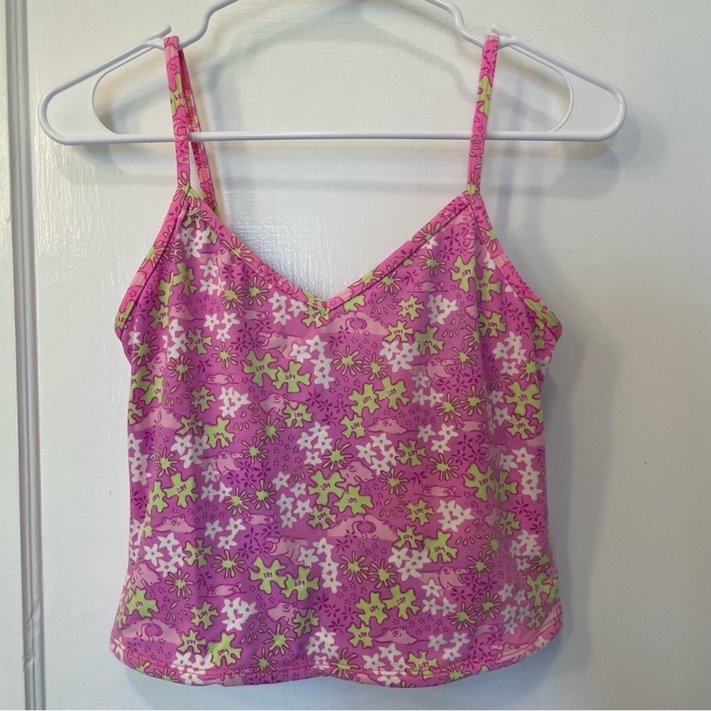 Lilly Pulitzer Vintage White Label Happy Hippo Swim Tank Pink Green 6
